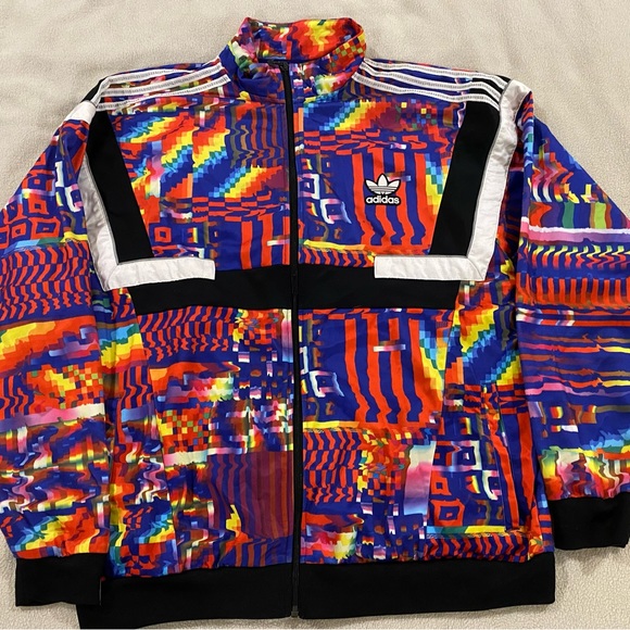 Adidas Jacket Mens X Large Multi Color Track Zip-Up Trefoil Logo Print Rare - Picture 1 of 3